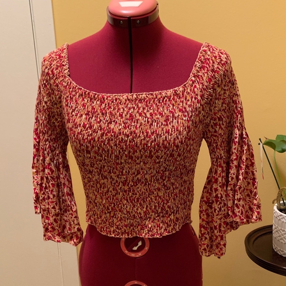 Poupette St. Barth Red Floral Smocked Blouse - Picture 4 of 13